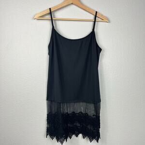 Women's Cami Crochet Lace Sheer‎ Trim Black Adjustable Size M Fairygoth Romantic